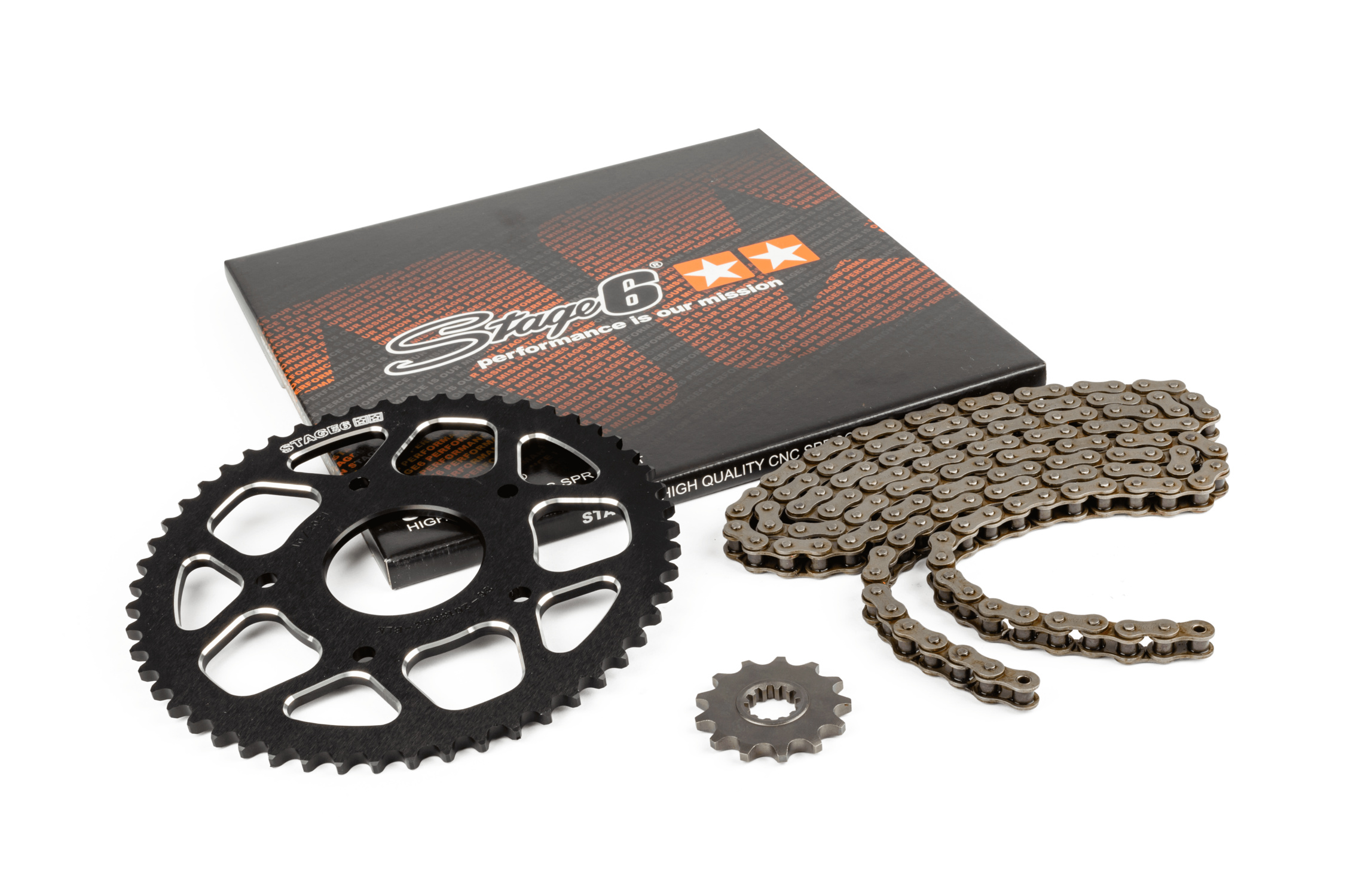 Řetězová sada 13x53 - 420 Stage6 alu CNC černá Peugeot / Rieju