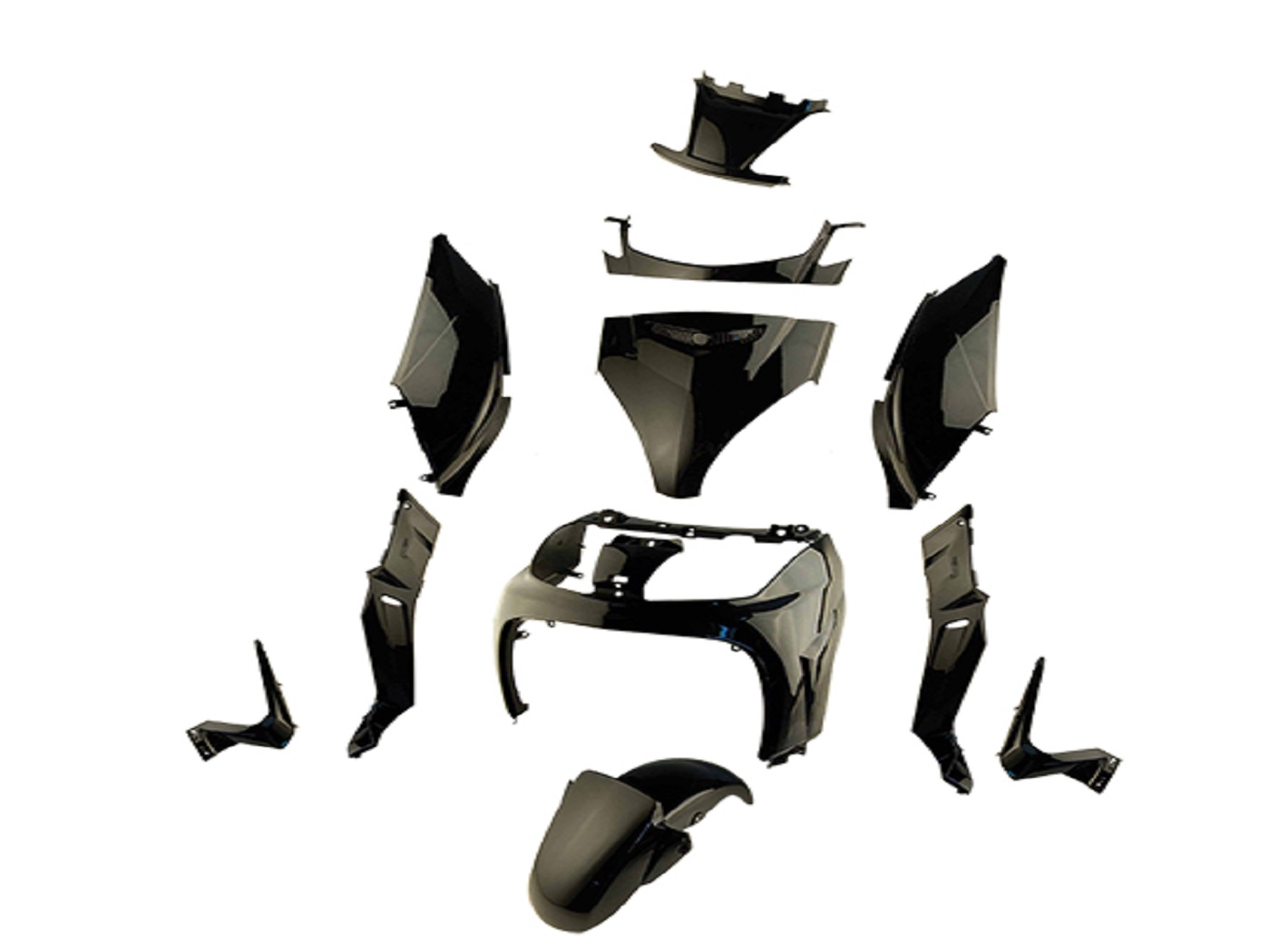 TUNR Sada plastů 11ks černá lesklá, Yamaha X-Max 125-250cc, MBK Skycruiser 125-250cc -2009
