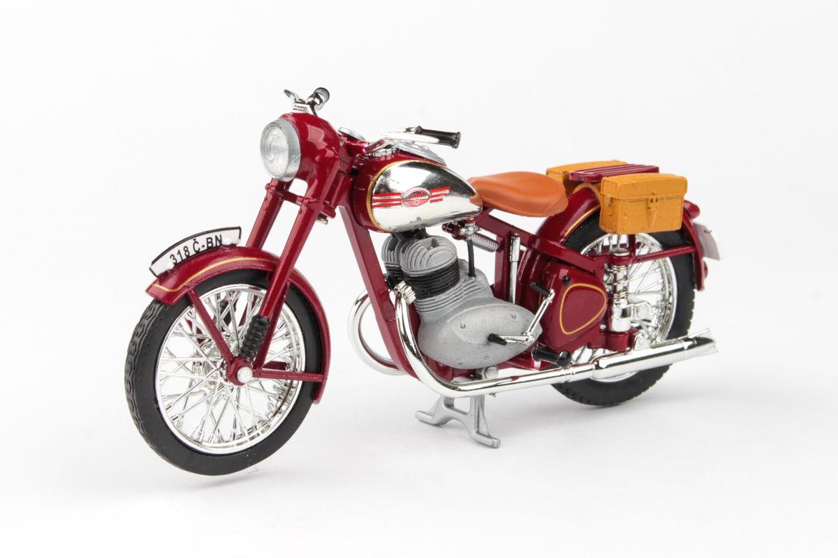 Ostatní JAWA 350 Pérák (1950) 1:18 - Tmavě červená - s brašnami