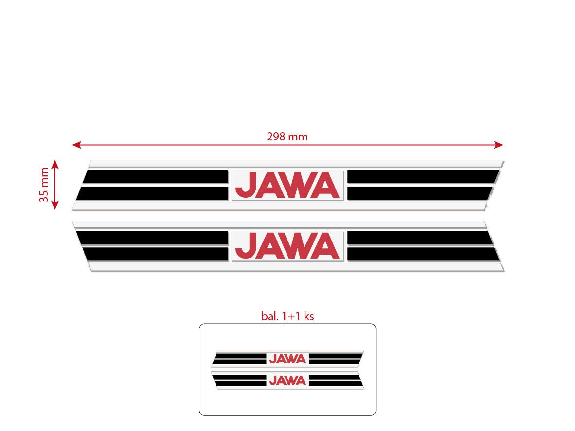 MOTOMAX, s.r.o. Nálepka nádrže JAWA 50 - 23 Mustang (bílé pruhy) 295x35mm  2ks  *M