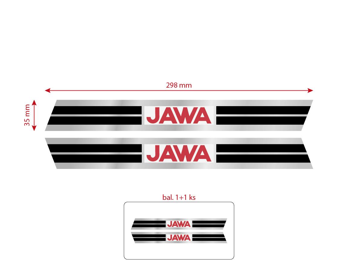 MOTOMAX, s.r.o. Nálepka nádrže JAWA 50 - 23 Mustang (stříbrný pruhy) 295x35mm  2ks  *M