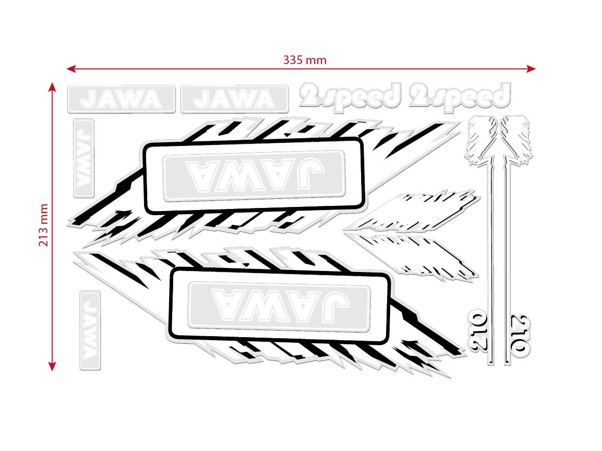 MOTOMAX, s.r.o. Sada nálepek BABETTA - JAWA bílá  *M