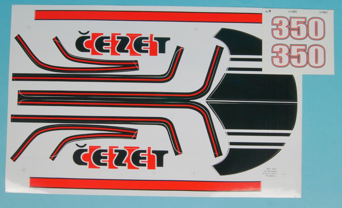 MOTOMAX, s.r.o. Sada nálepek ČZ 350 černá - červená  *M
