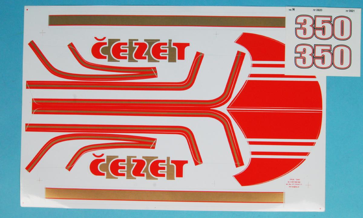 MOTOMAX, s.r.o. Sada nálepek ČZ 350 červená - zlatá  *M