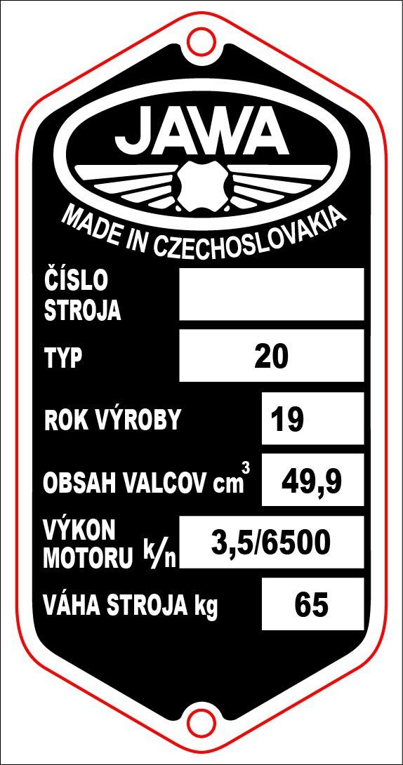MOTOMAX, s.r.o. Výrobní štítek s nýty  JAWA 20