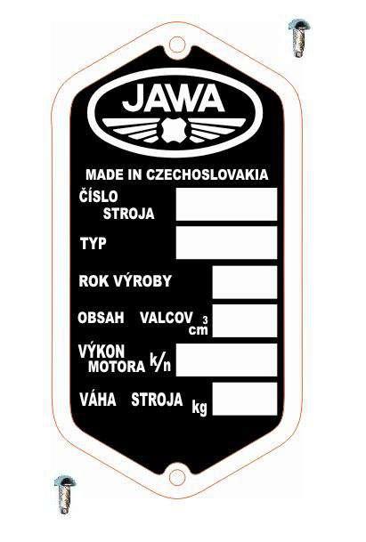 MOTOMAX, s.r.o. Výrobní štítek s nýty  JAWA 50/23 MUSTANG  *M