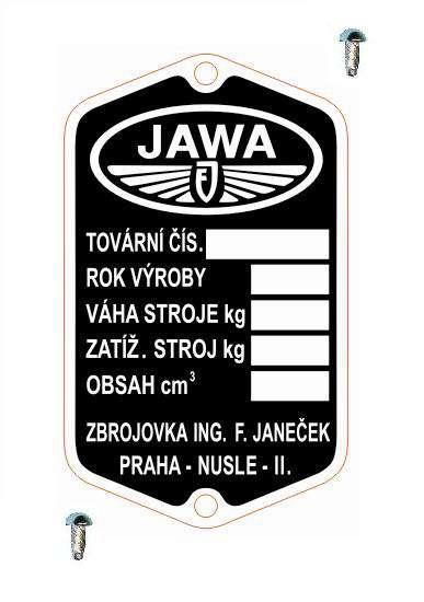 Ostatní Výrobní štítek s nýty  JAWA PÉRÁK FJ