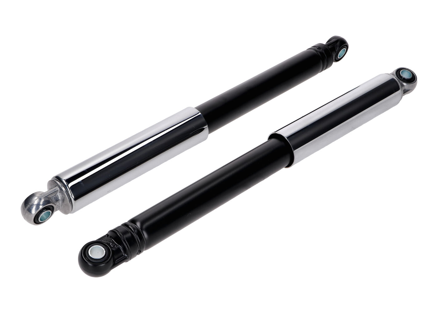 IMCA Sada tlumičů IMCA, chromový kryt, černé, 370 mm, 10 mm pro Kreidler Florett K54 s vajíčkovou nádrží MG00025237