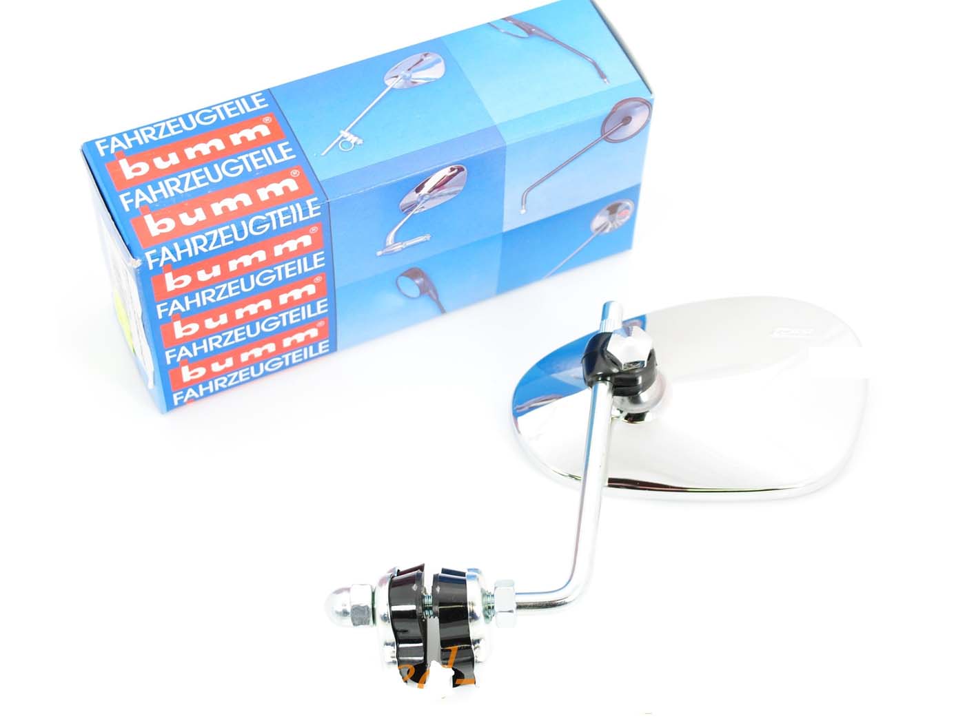 Zrcátko bumm s držákem chrom levé pro Vespa, Hercules, NSU, Zündapp, Kreidler, Piaggio MG00000106