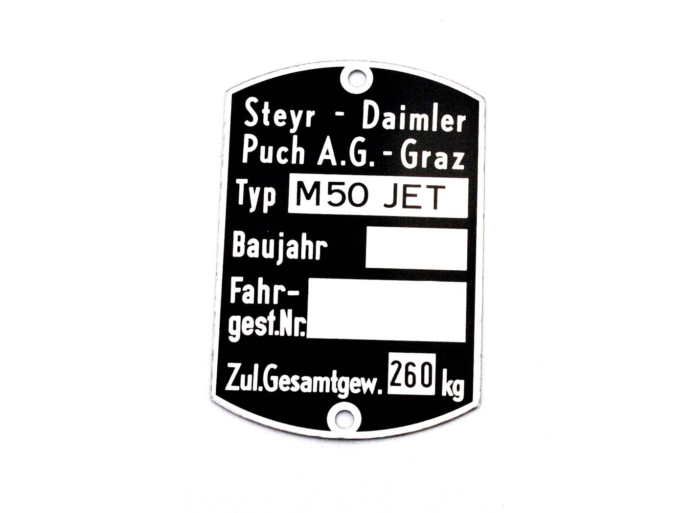 Diverse / Import Typový štítek rámu, rozměry 59 x 40 mm, pro Puch M 50 Jet MG00083495