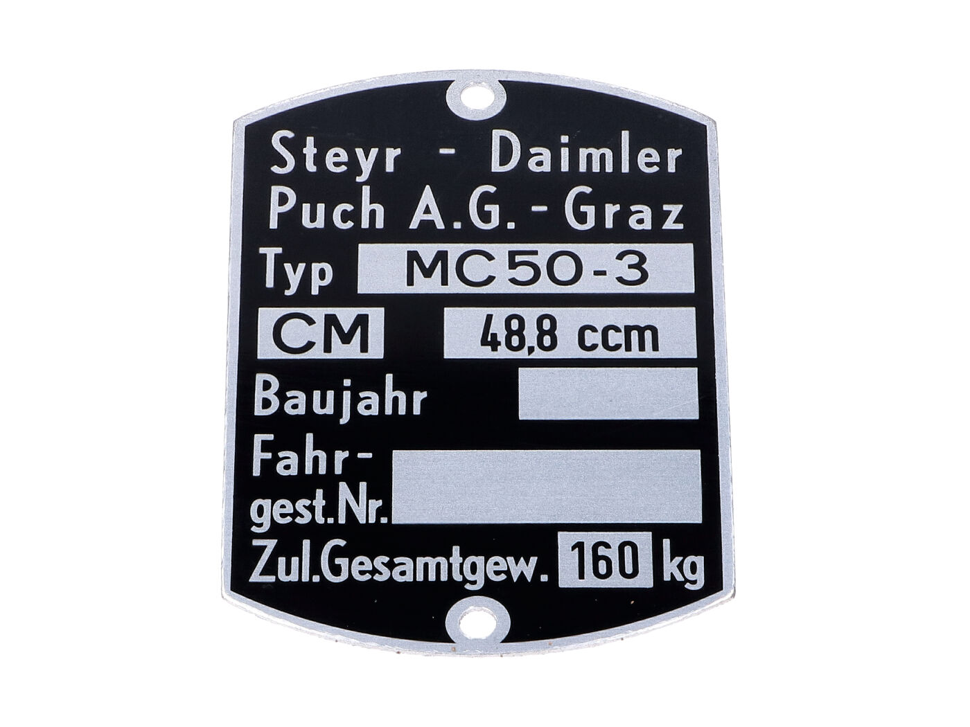 Diverse / Import Prázdný výrobní štítek 60x40 mm pro Puch, MC 50-3 MG00083283