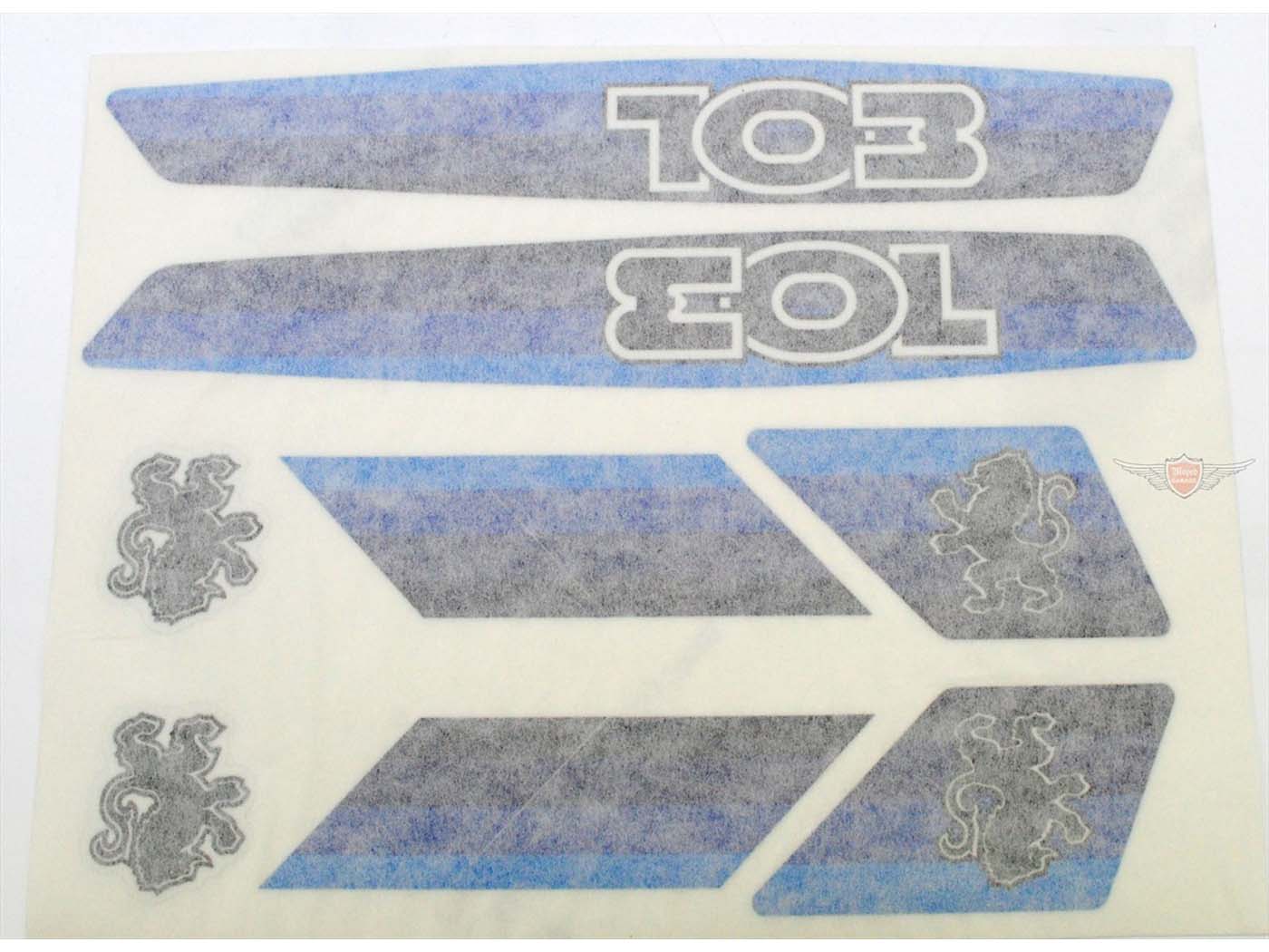 RSM Technologie Sada 8 modrých samolepek pro Peugeot 103 Moped MG00083484