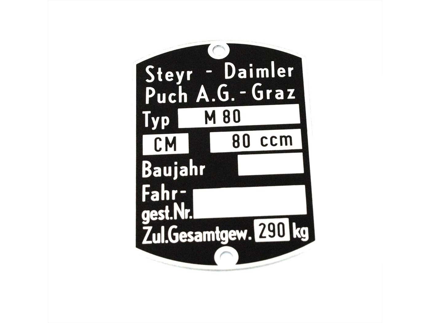 Diverse / Import Typový štítek hliníkový černý 80 ccm pro Puch Cobra M MG00083209