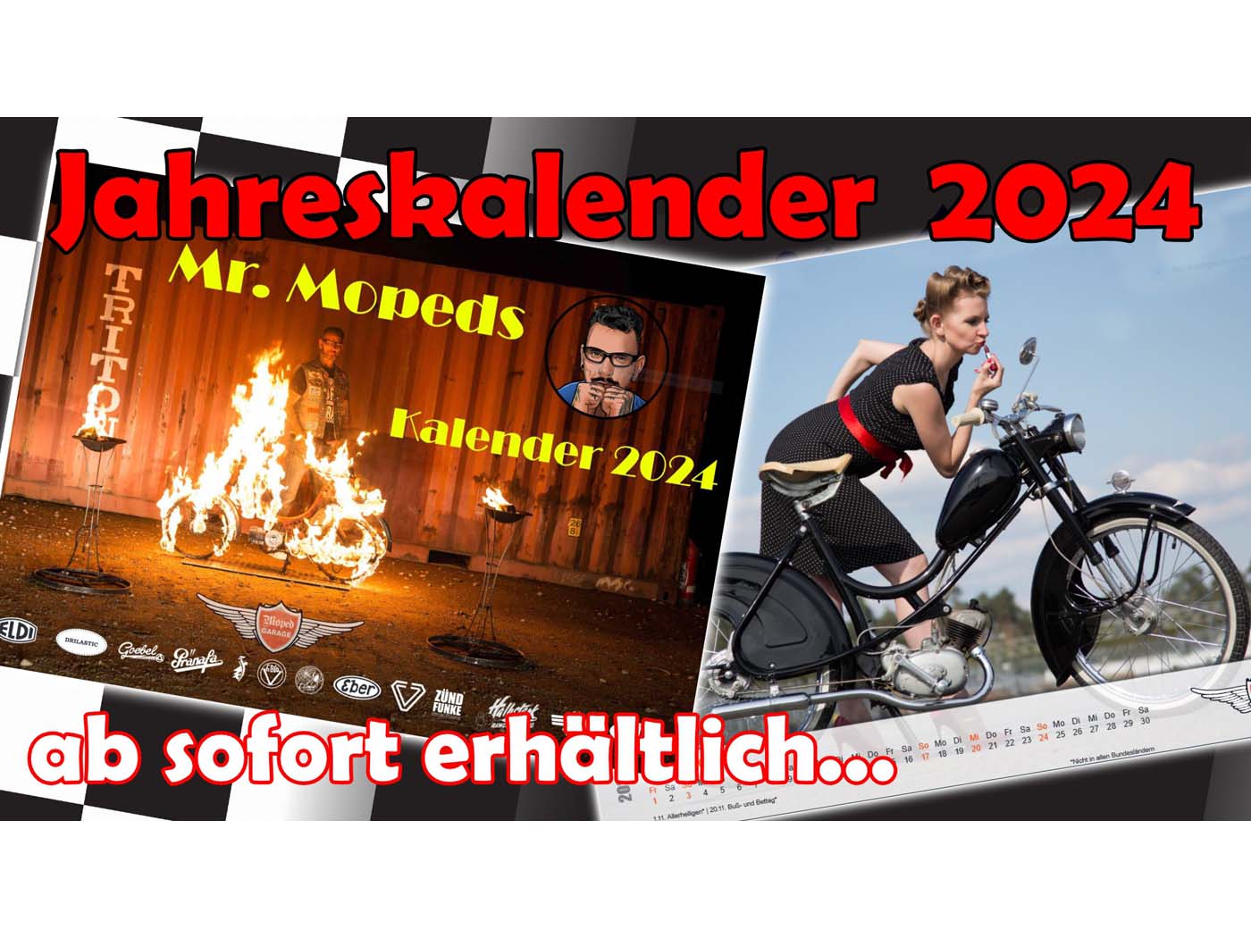 MOGA Kalendář 2024 Moped Garage Moped Mokick Retro Rockabilly 50. léta MG00008686