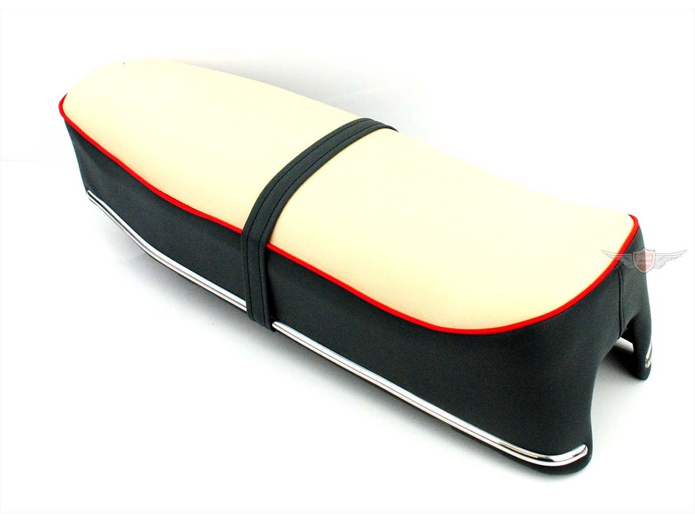 Diverse / Import Sedlo z imitace kůže 600x230x100mm černá/bílá pro Kreidler Florett s vejčitou nádrží MG00007242