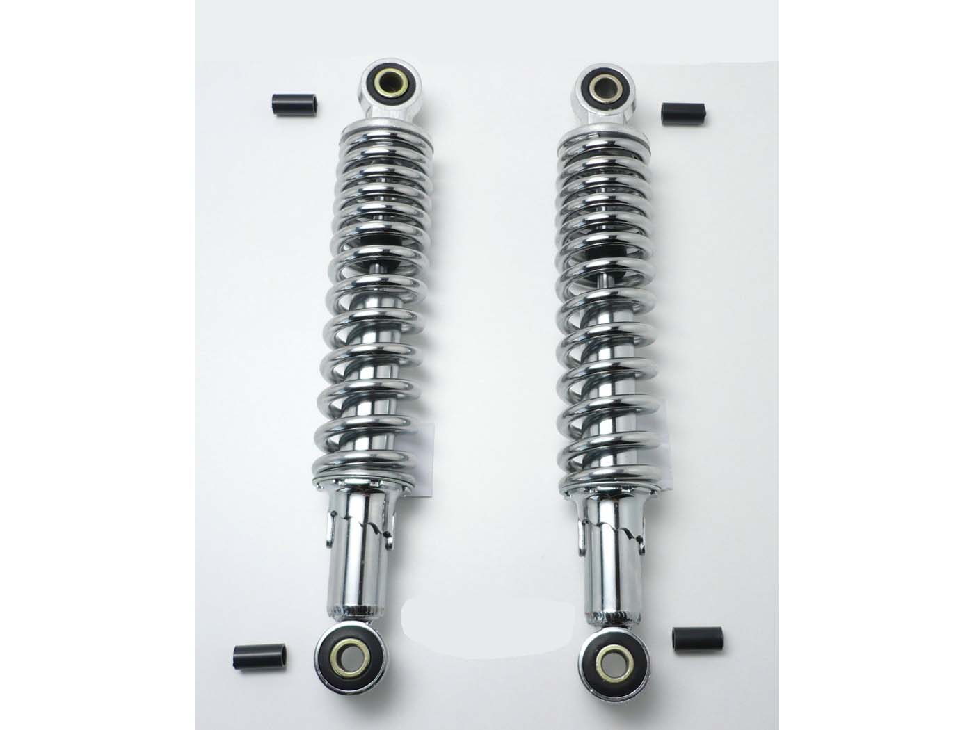 MKX Tlumič odpružení chrom 310 mm, 5stupňově nastavitelný, plastový adaptér 10 mm na 8 mm, pro Kreidler, Zündapp, Hercules, Puch MG00002565