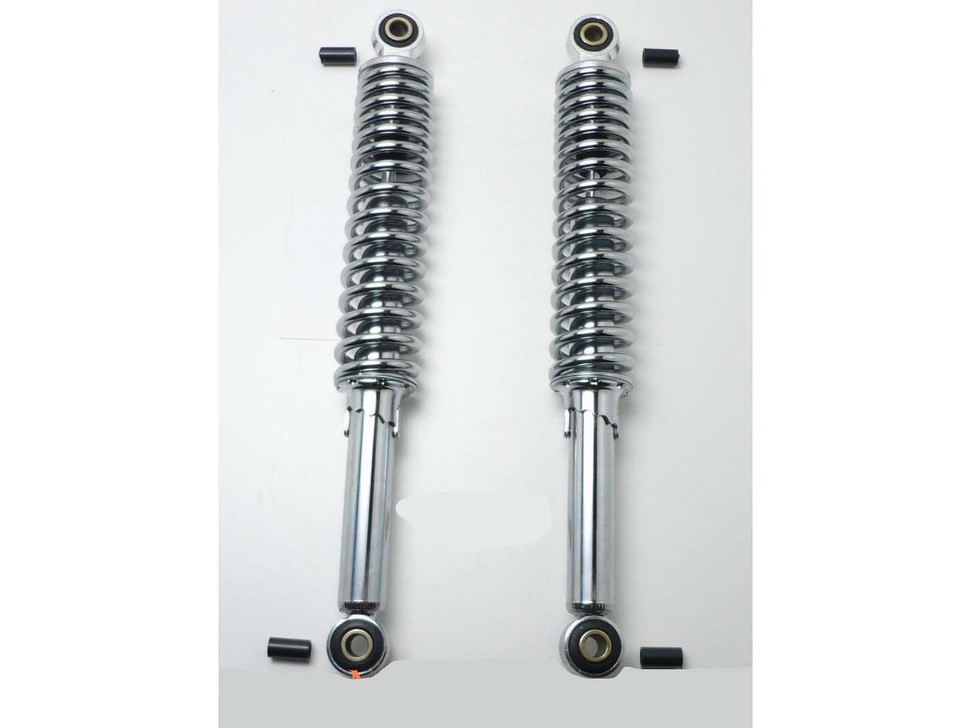 Diverse / Import Tlumič pérování, chrom, 320 mm, 5polohově nastavitelný, pouzdra 10 mm, plastový adaptér 8 mm, pro Kreidler, Zündapp, Hercules, Puch MG00002566