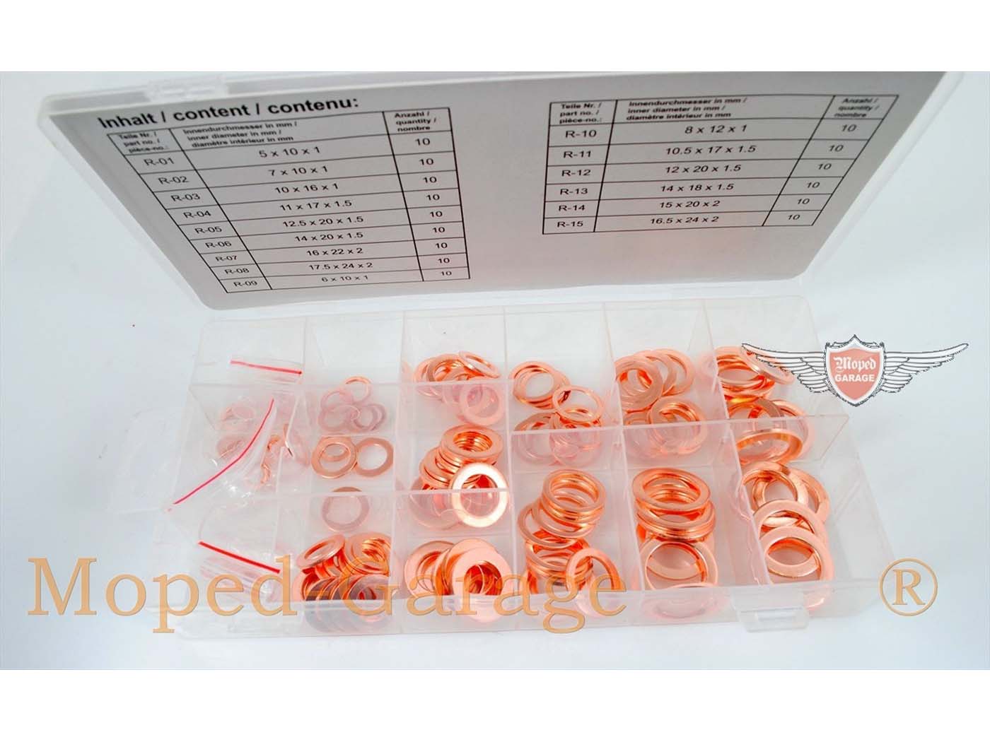 Diverse / Import Sada měděných těsnicích kroužků, 150dílná, pro Zündapp, Kreidler, Hercules, Puch, Moped, Moped, Mokick MG00065168