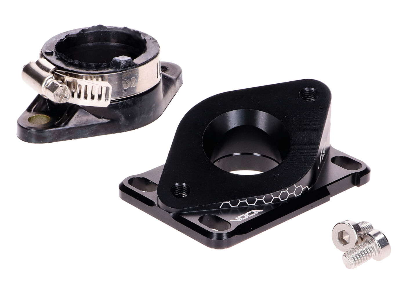 Voca Racing Sací příruba VOCA hliníková CNC PWK 21–28 mm černá pro Minarelli AM6, Derbi VCR-RD13-ADM-28/BK
