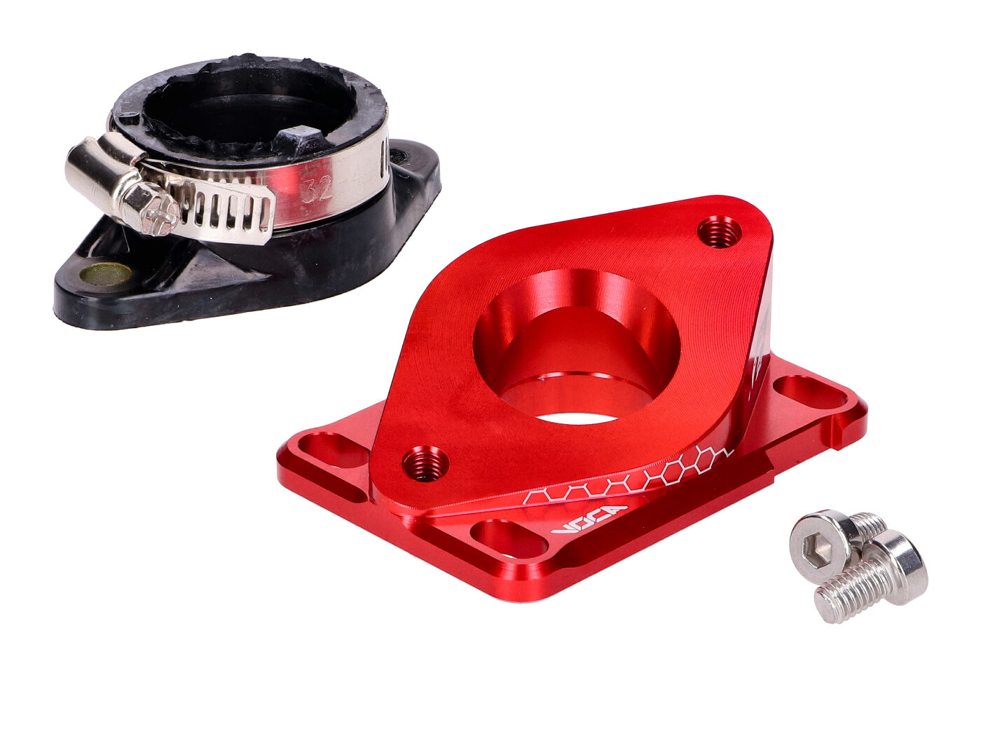 Voca Racing Sací příruba VOCA hliníková CNC PWK 21–28 mm červená pro Minarelli AM6, Derbi VCR-RD13.ADM.28/RE