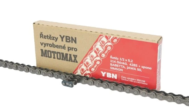 MOTOMAX, s.r.o. Řetěz 1/2 x 5,2 - 114 článků, YBN-MOTOMAX 428S + spona, BABETTA, JAWA 50, SIMSON  *M