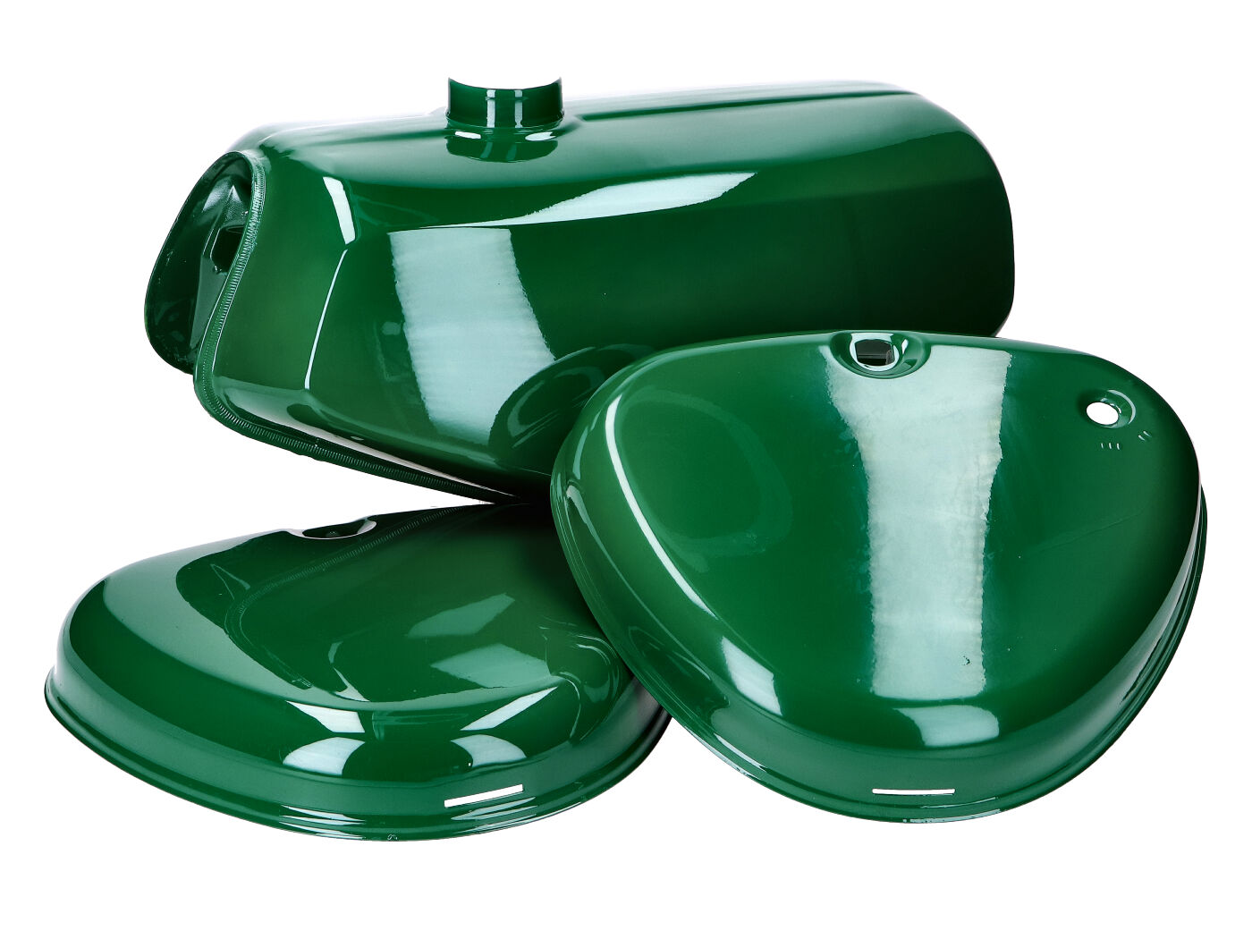 Diverse / Import B-zboží palivová nádrž a sada bočních krytů v tmavě zelené barvě pro Simson S50, S51, S70 49101-B