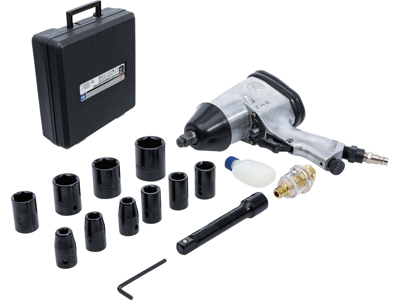 BGS technic Pneumatický rázový utahovák 12,5 mm (1/2") se sadou nářadí, 312 Nm, 16dílný