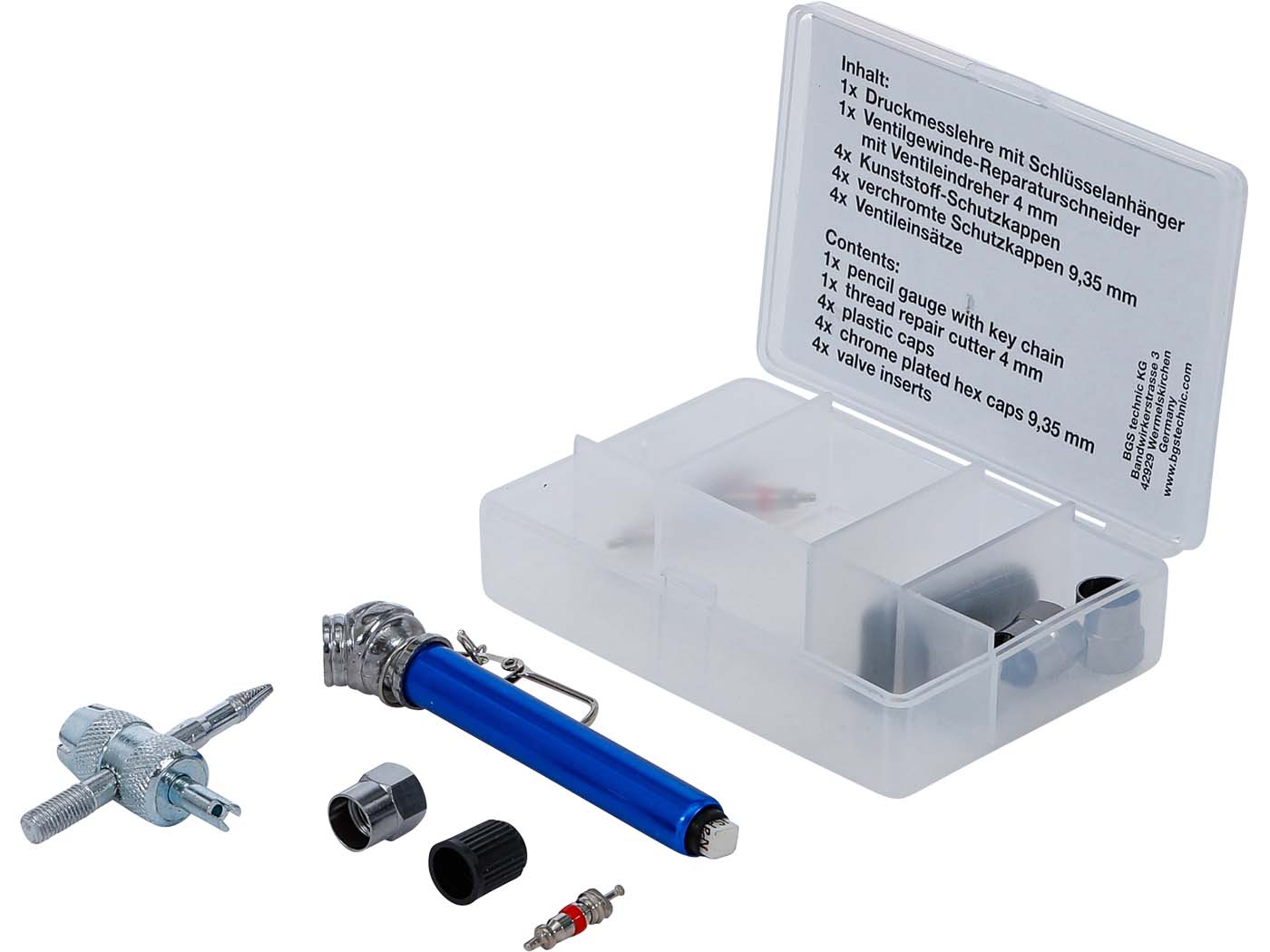 BGS technic Opravná sada ventilů pneumatik, 14dílná