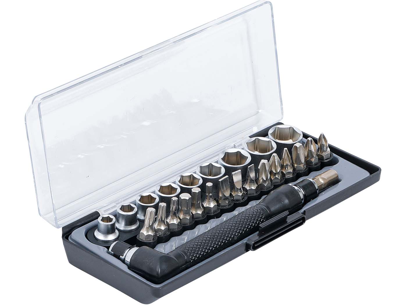 BGS technic Sada bitů a nástrčných hlavic s úhlovým šroubovákem, upínání 6,3 mm (1/4 palce), 26dílná