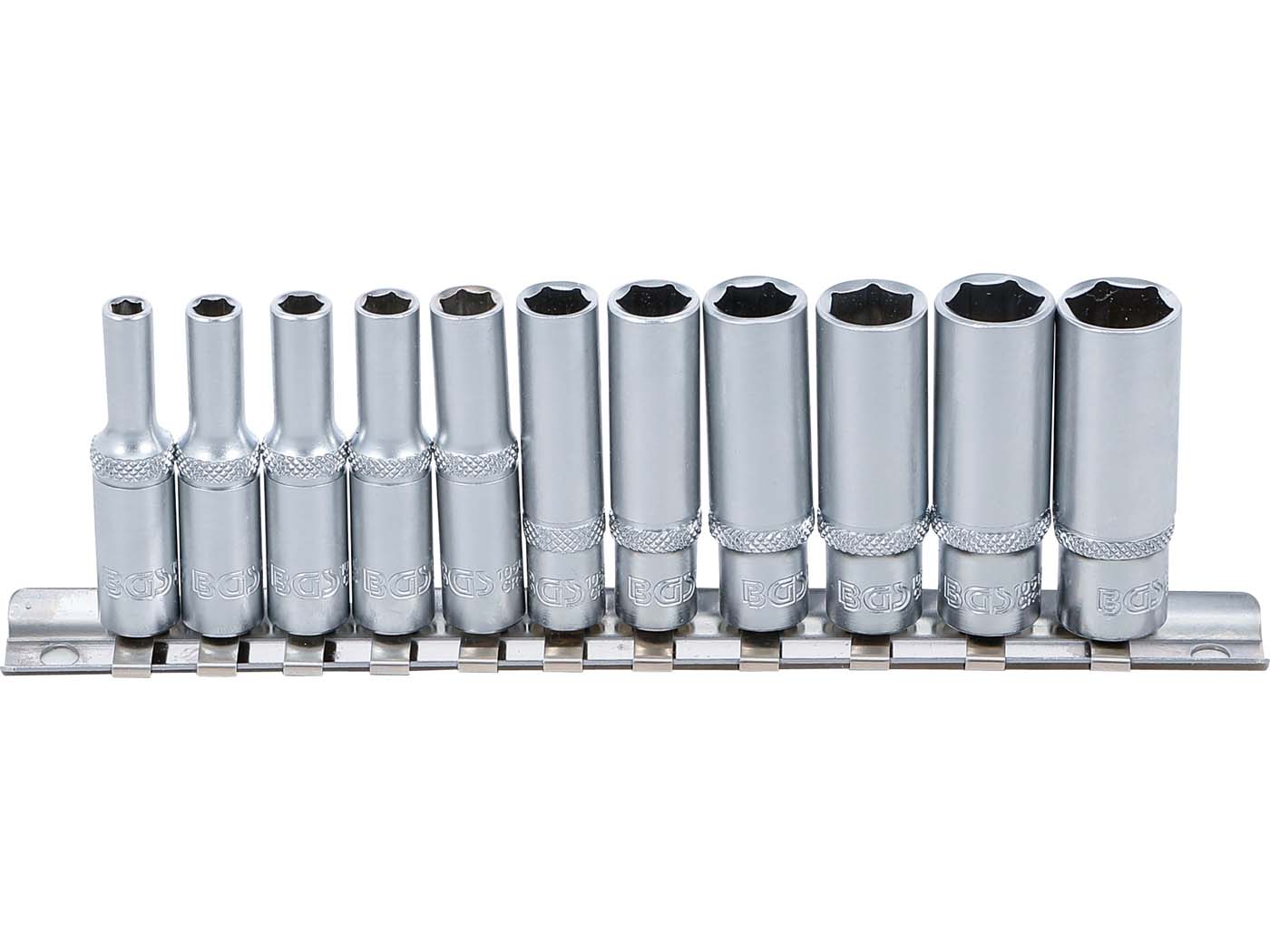BGS technic Sada dlouhých nástrčných hlavic, 11dílná, metrická, 1/4 palce, 4–13 mm