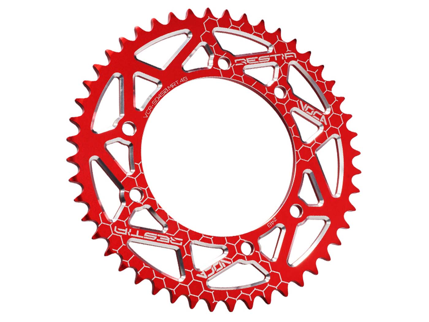 Voca Racing Rozeta Voca CNC 48 zubů 420 červená pro Derbi Senda, MRT VCR-SD450.MRT.48/RE