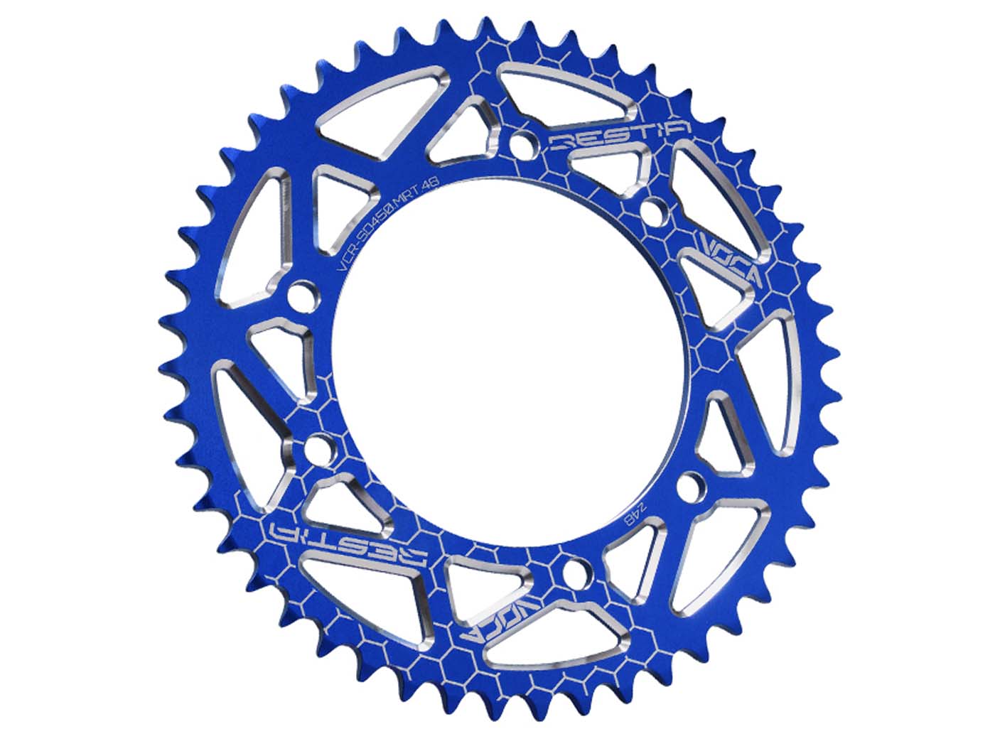 Voca Racing Rozeta Voca CNC 48 zubů 420 modrá pro Derbi Senda, MRT VCR-SD450.MRT.48/BL