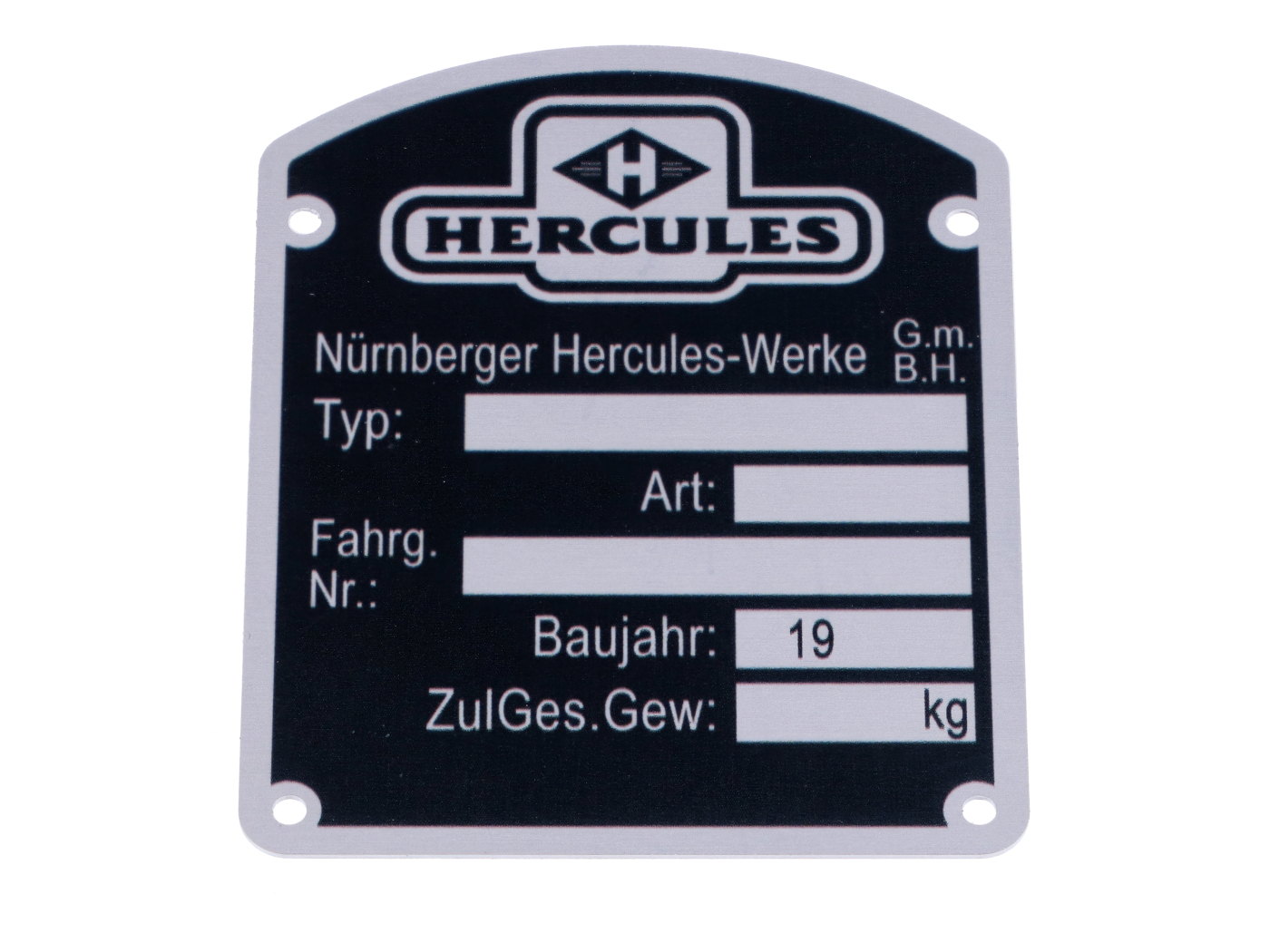 MOGA Typový štítek rámu MOGA, hliníkový, 46x57 mm, pro Hercules K 50, M, SB, Sport MG00083100