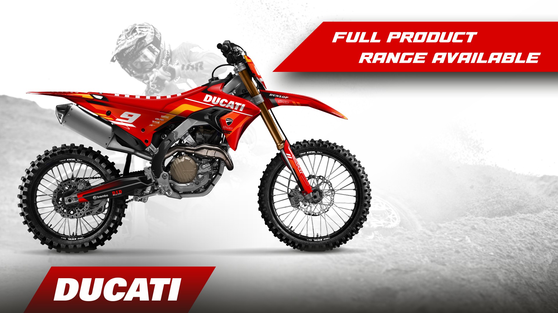 Ducati Desmo450 MX: Kit Grafici, Plastiche e Copertine Sella