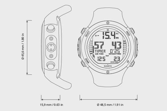 Rozměry Suunto D6i Stealth