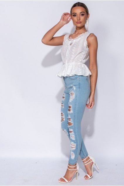 broderie lace tie detail frill hem top p6714 241493 image