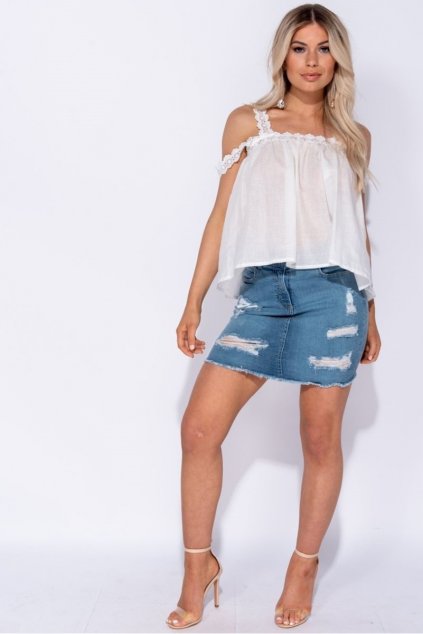 lace trim cold shoulder top p6711 241451 image