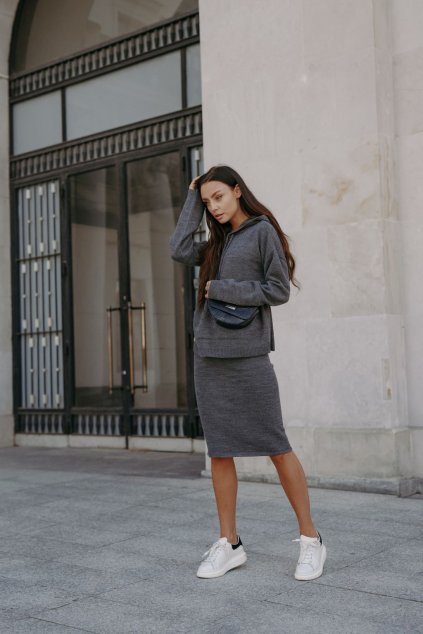 Pletený set svetru a sukně Lemoniade LSG133 tmavě šedý