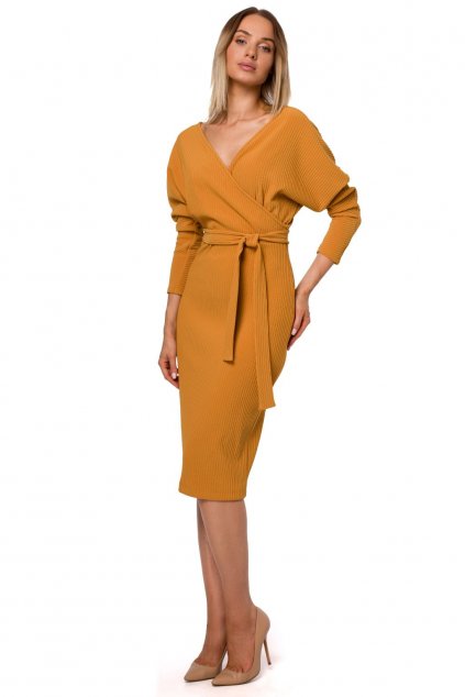 Elegantní úpletové šaty MOE M523 žluté