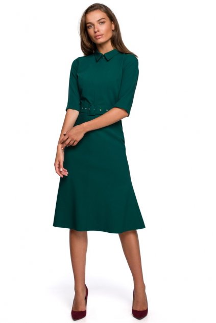 Elegantní šaty s límečkem Style S231 zelené