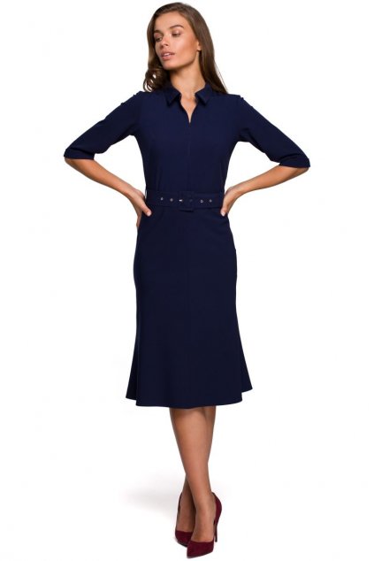Elegantní šaty s límečkem Style S231 modré