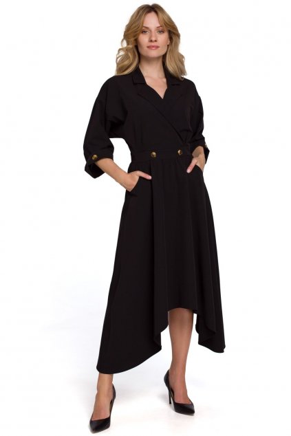 Elegantní šaty s asymetrickou sukní Makover K086 černé