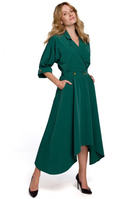Elegantní šaty s asymetrickou sukní Makover K086 zelené