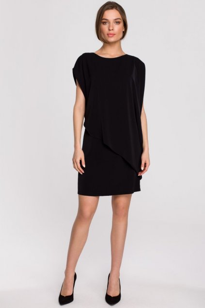 Elegantní vrstvené šaty Style S262 černé
