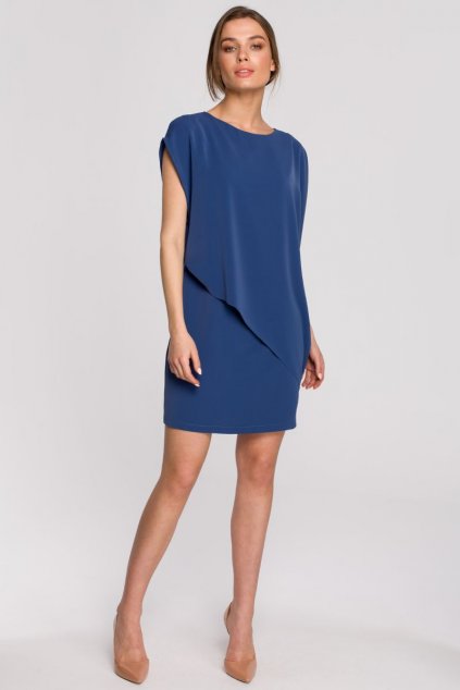 Elegantní vrstvené šaty Style S262 modré