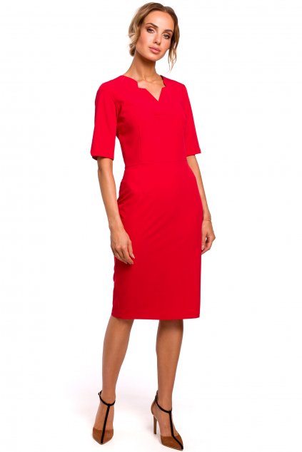 Elegantní šaty s atypickým výstřihem MOE M455 červené