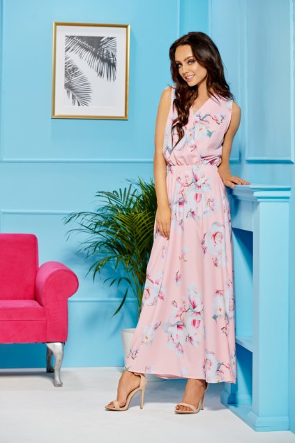 Romantické šaty Lemoniade L304 růžové s květy