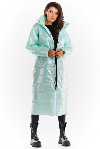 Holografický zimní kabát Awama A387 tyrkysový