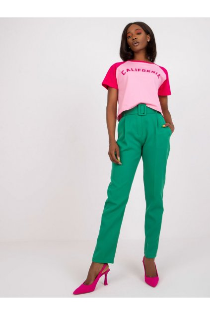 Elegantní kalhoty s páskem Italy Fashion jasně zelené