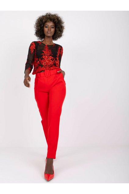 Elegantní kalhoty s páskem Italy Fashion červené